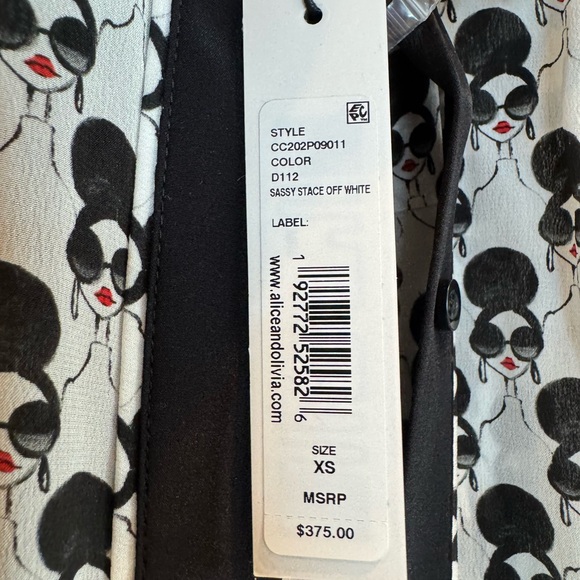 NWT Alice + Olivia Willa Graphic Button-Down Blouse, Size XS - Picture 6 of 9